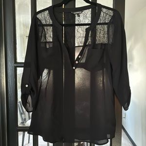 Express Black Lace Portofino Top